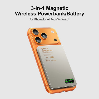 Magnetic 3-in-1 Wireless Power Bank | Fast Charging & LCD Display | For iPhone & Apple Watch & AirPods