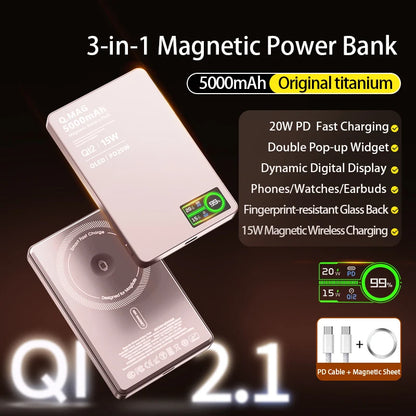 Magnetic 3-in-1 Wireless Power Bank | Fast Charging & LCD Display | For iPhone & Apple Watch & AirPods