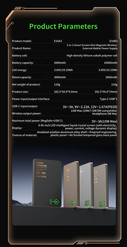 Magnetic 3-in-1 Wireless Power Bank | Fast Charging & LCD Display | For iPhone & Apple Watch & AirPods