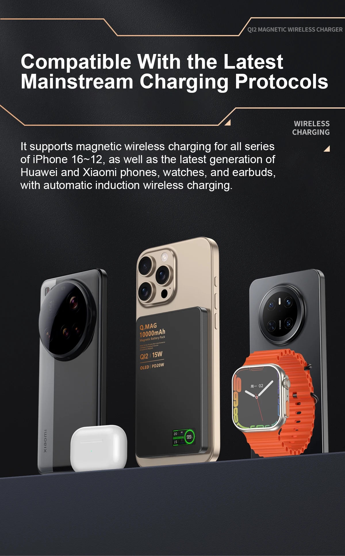 Magnetic 3-in-1 Wireless Power Bank | Fast Charging & LCD Display | For iPhone & Apple Watch & AirPods